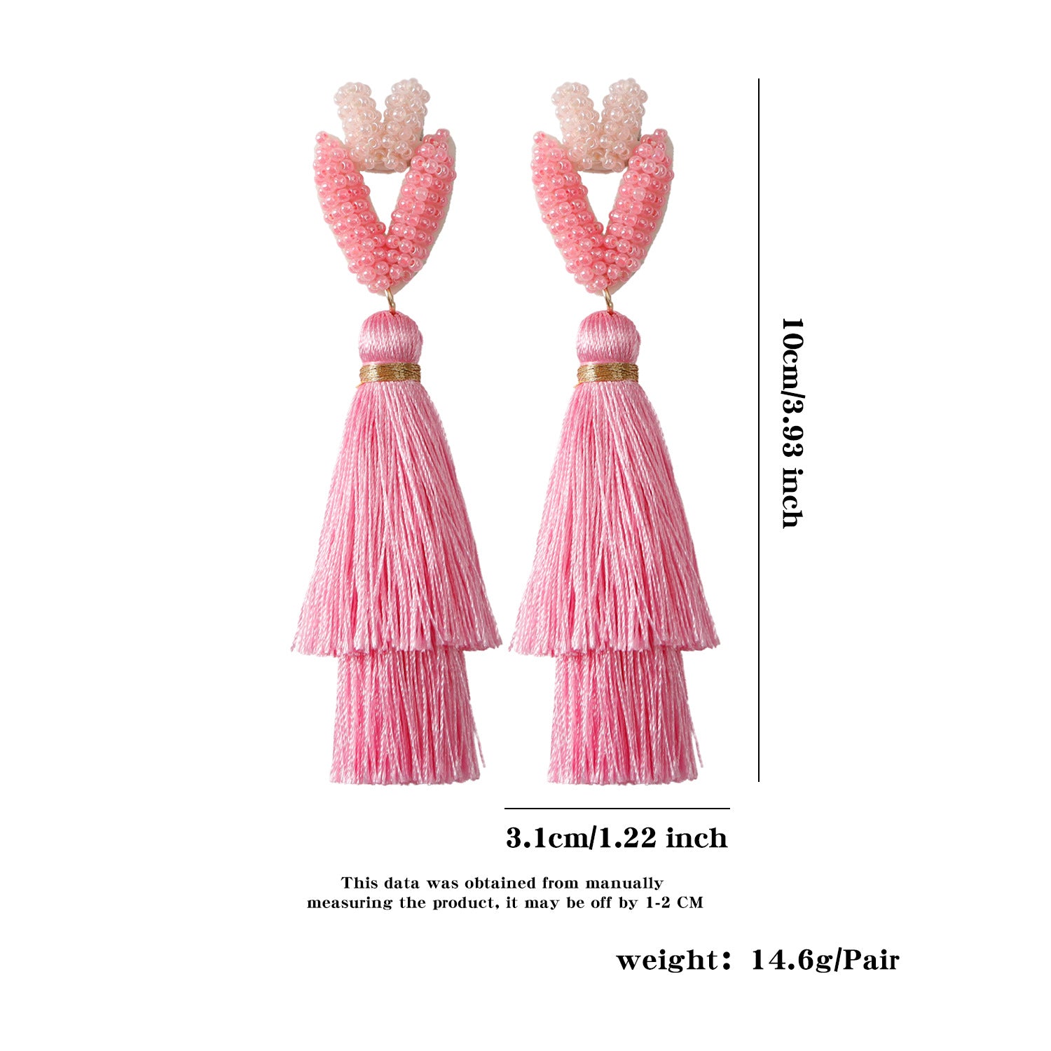 Wholesale Valentine's Day Peach Heart Rice Beads Tassel Earrings