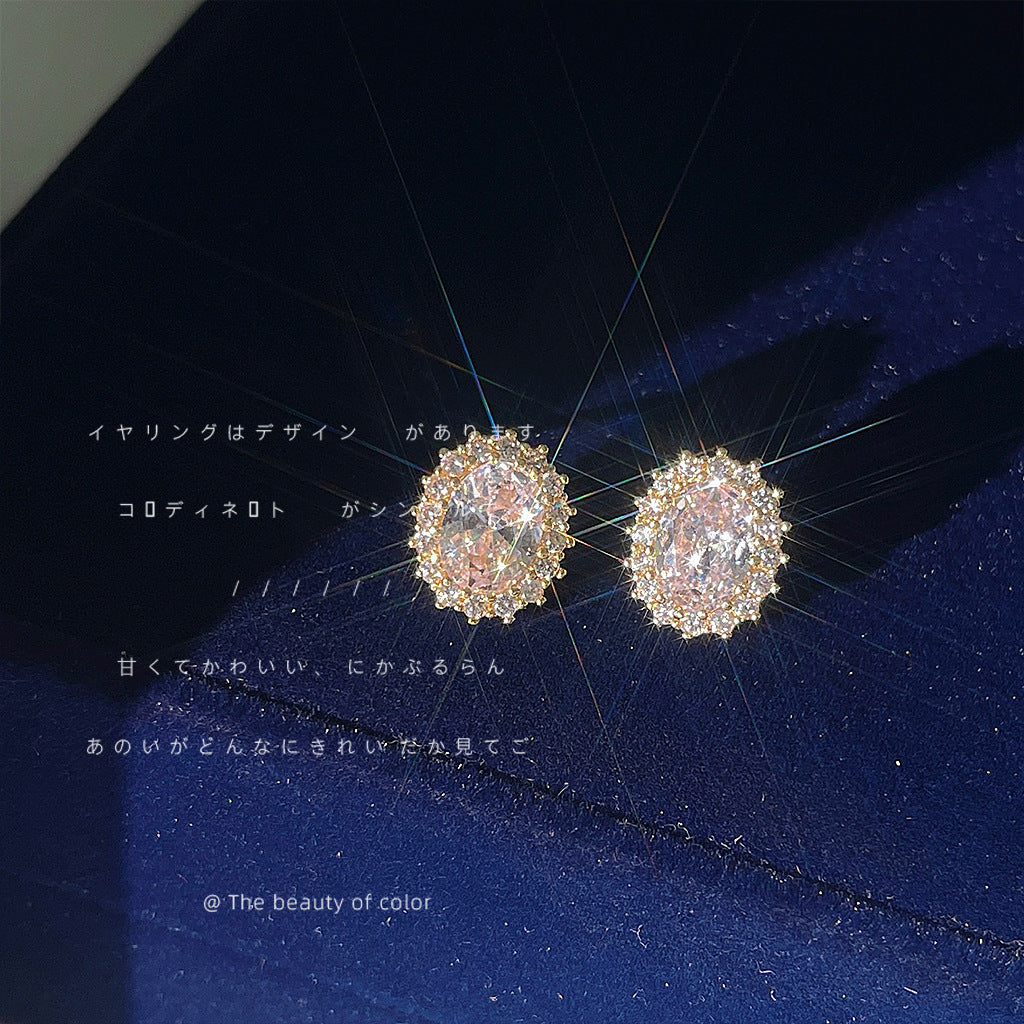 Wholesale Micro inlaid zircon silver needle goose egg shaped earrings