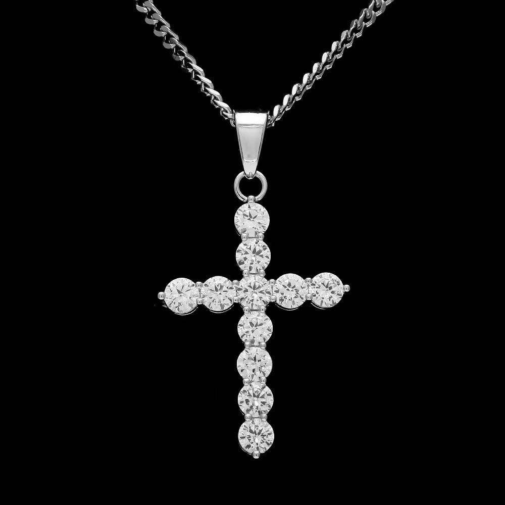 Wholesale Men's necklace with zircon cross pendant