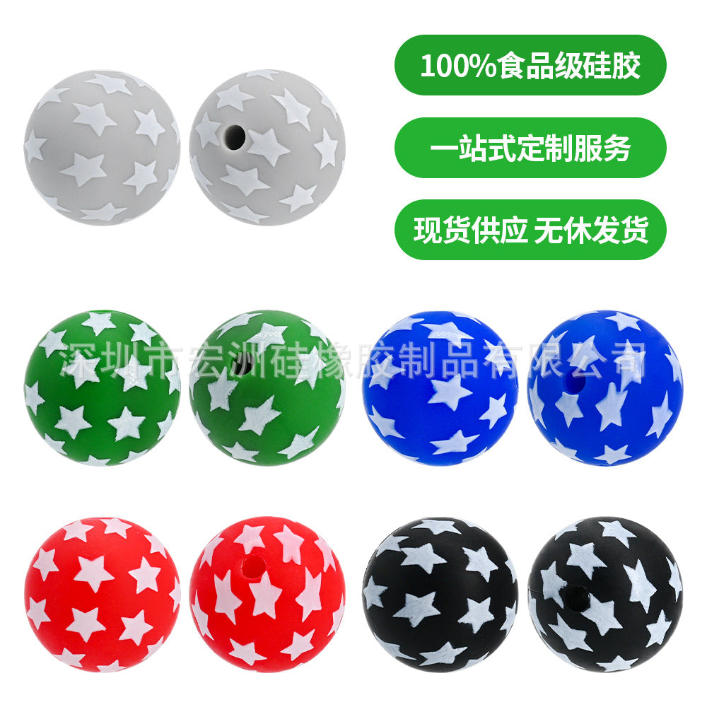 Wholesale 10pcs/pack Five-Pointed Star Watermark Food Grade Silicone DIY  Round Beads