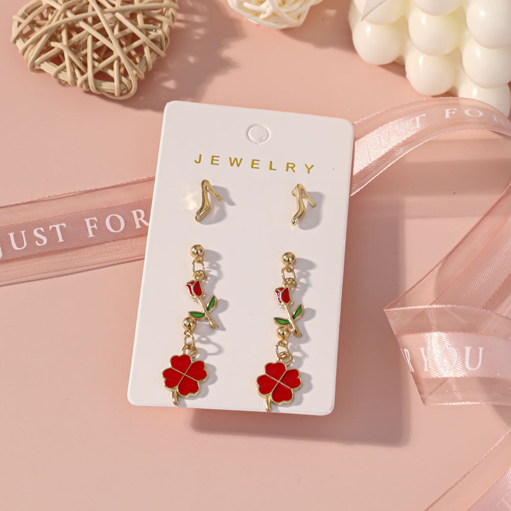 Wholesale Valentine' s Day Rose Red Lips Earring Set