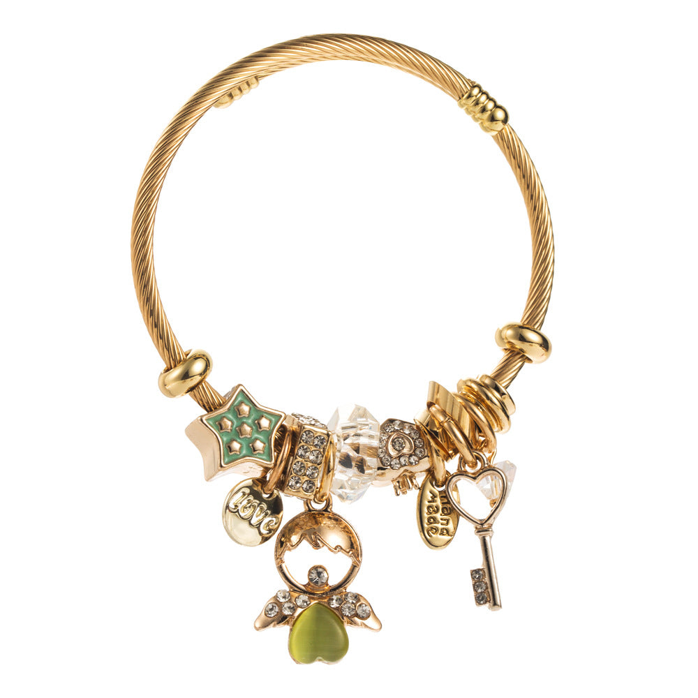 Wholesale Valentine's Day Beaded Angel Key with Diamond Adjustable Bracelet