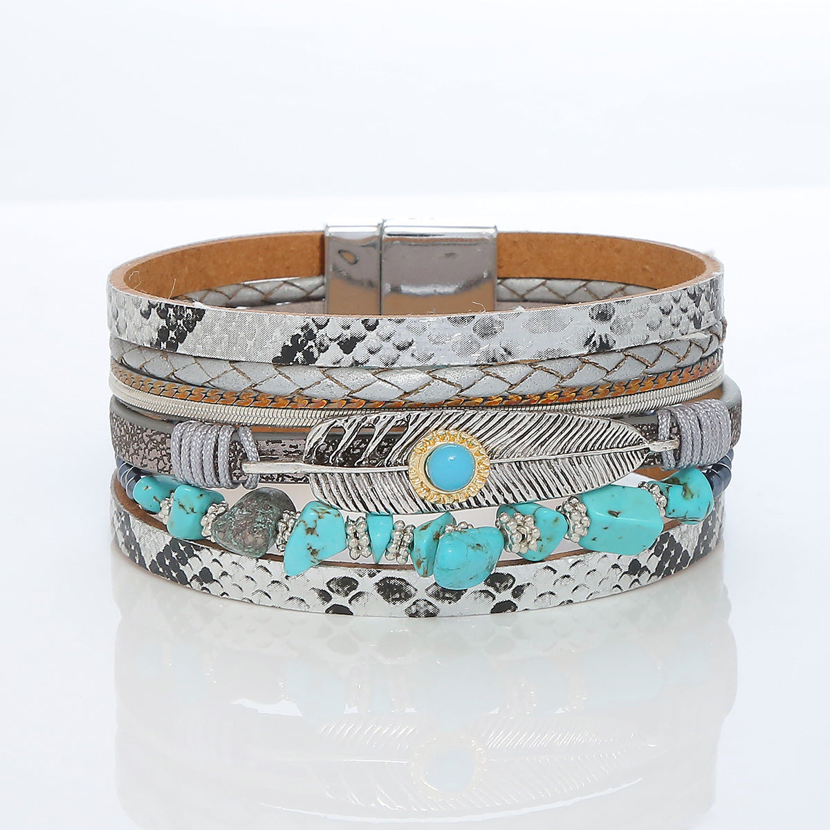 Wholesale Vintage Bohemian Crystal Feather Braided Leather Bracelet