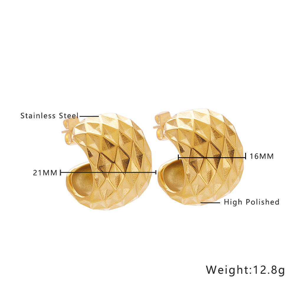 Wholesale Retro Twisted Circle Diamond Braided Wheat Ear C-Shaped Large Arc Gold Earrings
