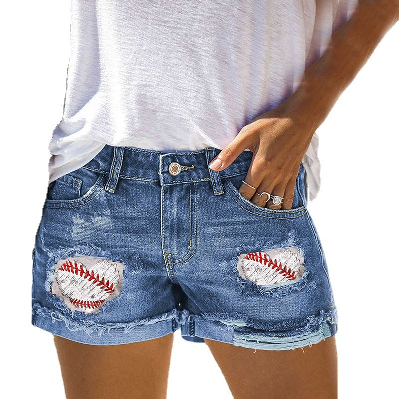 Wholesale Street hipster Women's baseball denim shorts