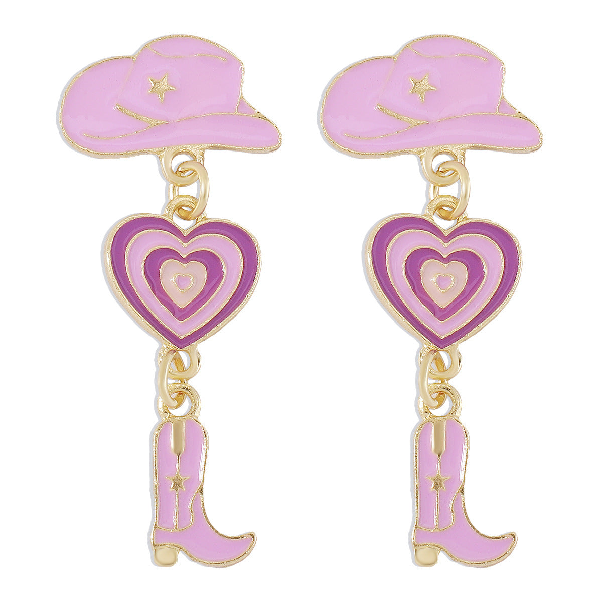 Wholesale Western Cowboy Style Hat Heart Cowboy Boots Oil Drop Earrings