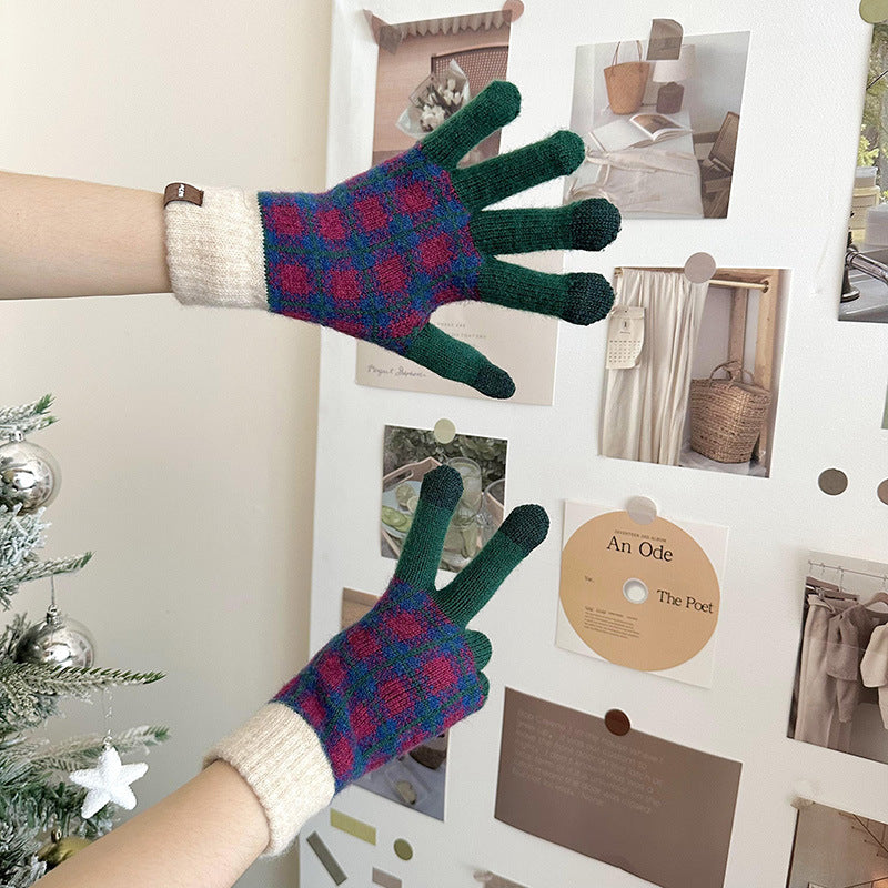 Wholesale Christmas Red Wool Knitted Warm Touch Screen Split Finger Gloves