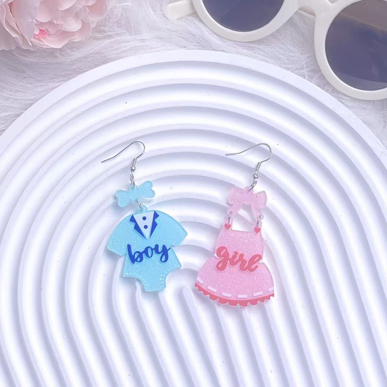 Wholesale blingbling pink blue clothes asymmetrical acrylic earrings