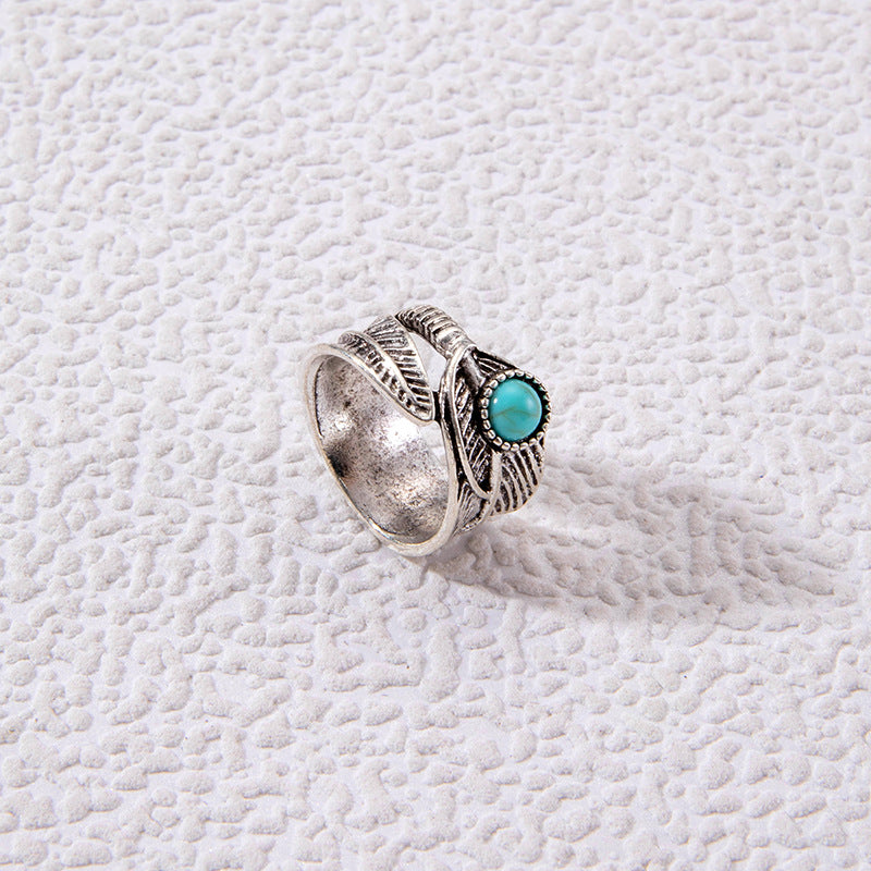 Wholesale Retro Turquoise Ring Ethnic Style Oval Cross Geometric Ring