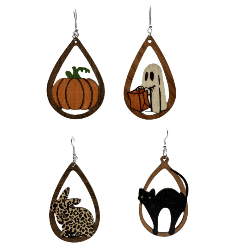 Wholesale Halloween Double Sided Wood Earrings