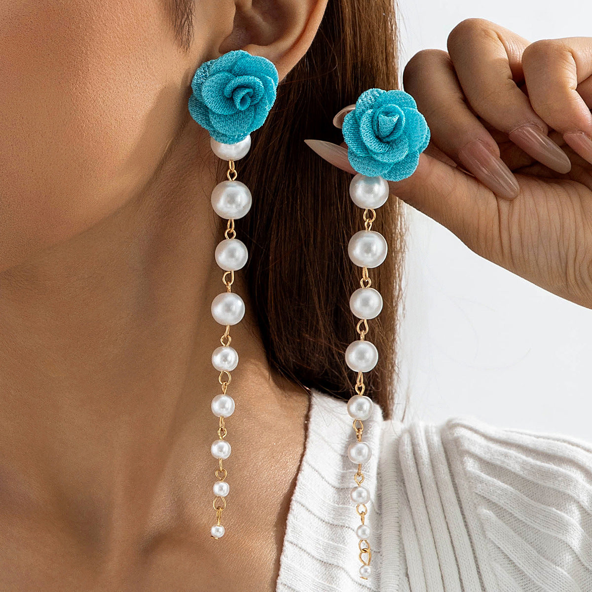 Wholesale Fabric rose flower earrings