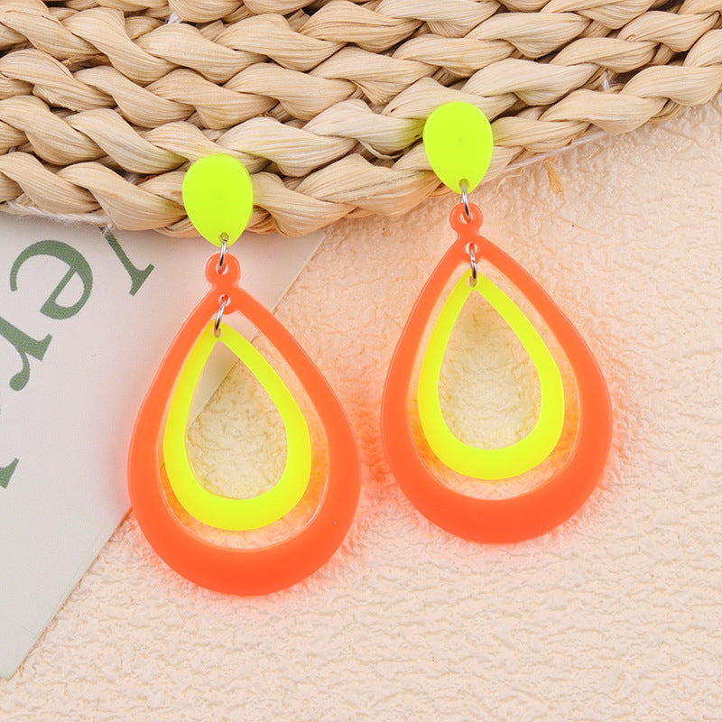 Wholesale Geometric fluorescent droplet shaped hollow acrylic earrings