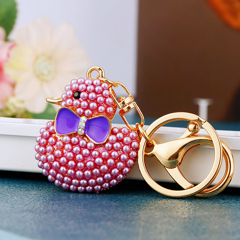 Wholesale Creative rhinestone cute yellow duck keychain