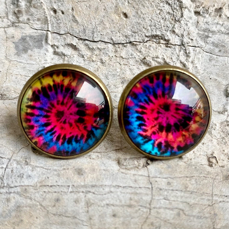 Wholesale 3 Pairs/pack Christmas Plaid Leopard Print Cow Pattern Glass Stud Earrings