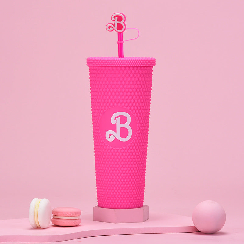 Wholesale Double-layer Plastic 710ml Large Capacity Straw Cup with Glitter Bow Tie Hand Cup Durian Cup
