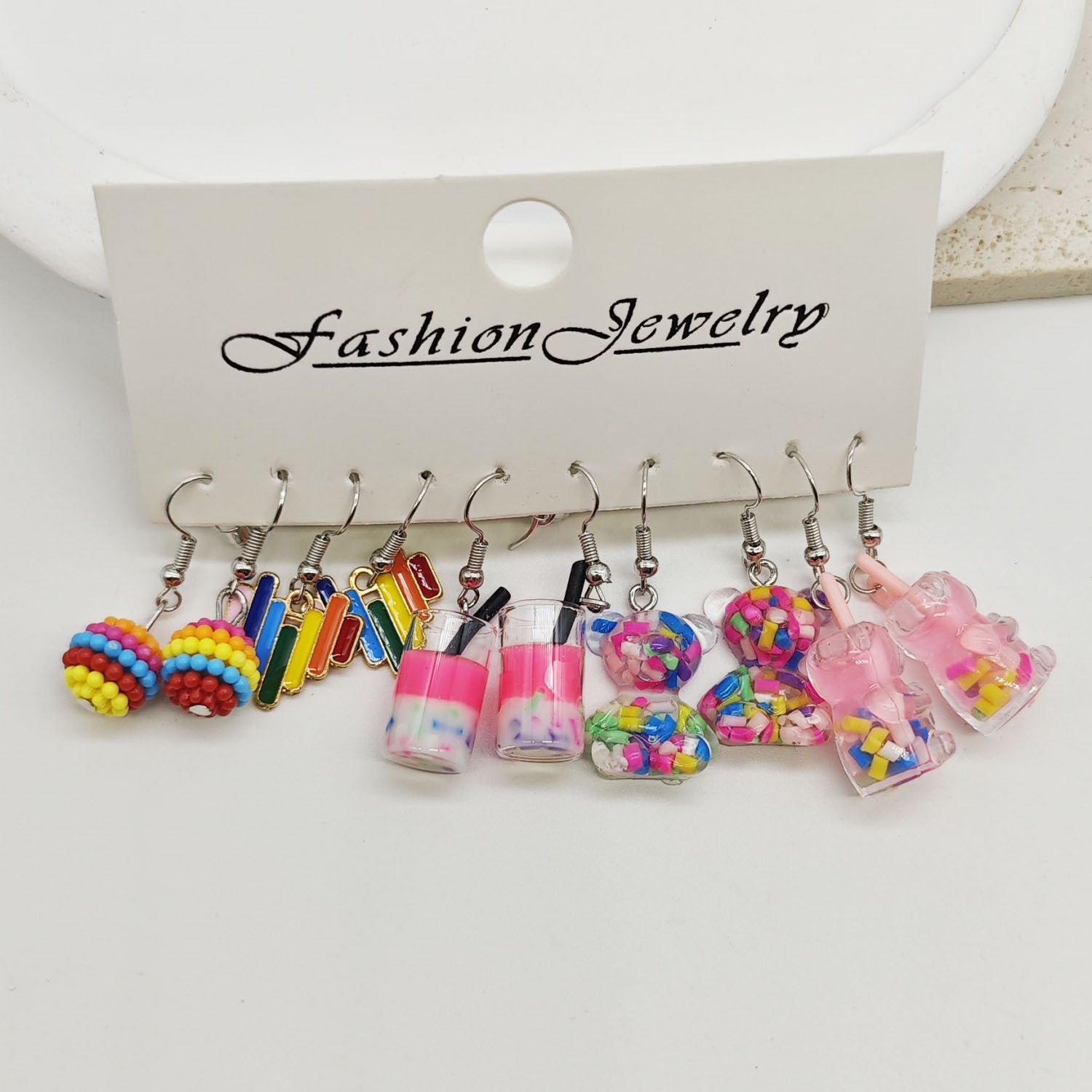 Wholesale 11pcs/set Cartoon Animal Bear Simulation Food Milk Tea Earrings