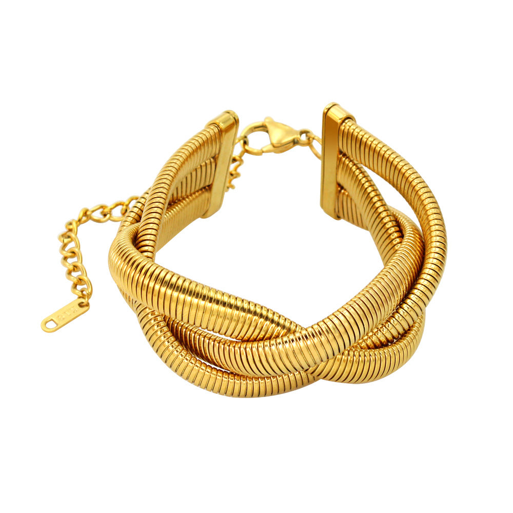 Wholesale Simple Hand-woven Three-layer Twist Titanium Steel Necklace Bracelet