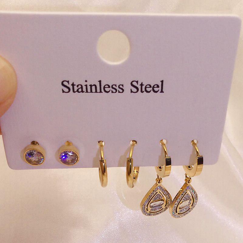 Wholesale Titanium Steel 6-piece Set with 3 Pairs of Water Drop Shaped Earrings Set