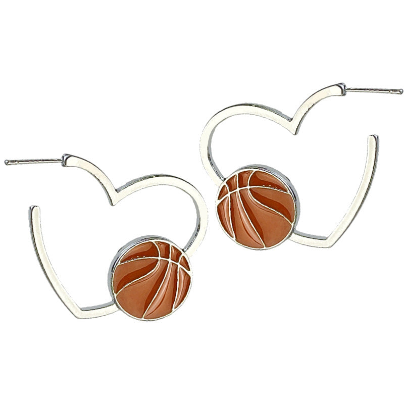 Wholesale 2 Pairs/pack Rugby Themed Big Hoop Heart Earrings