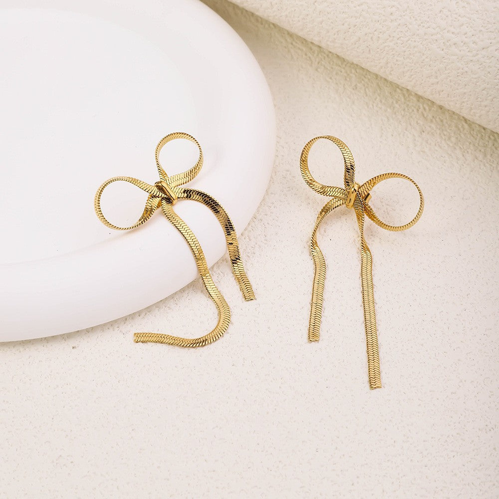 Wholesale Genuine Gold Plated Titanium Steel Heart-shaped Mirror Tassel Stainless Steel Earrings