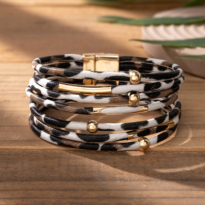 Wholesale Leather Alloy Hot Sexy Leopard Magnetic Clasp Bracelet