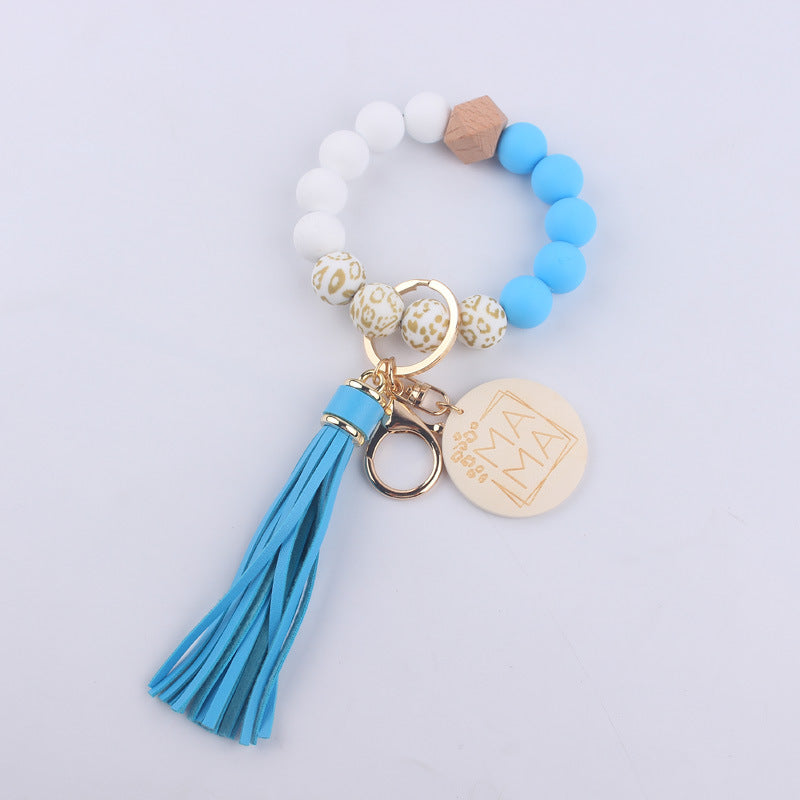 Wholesale Printed Silicone Beaded Wrist Keychains