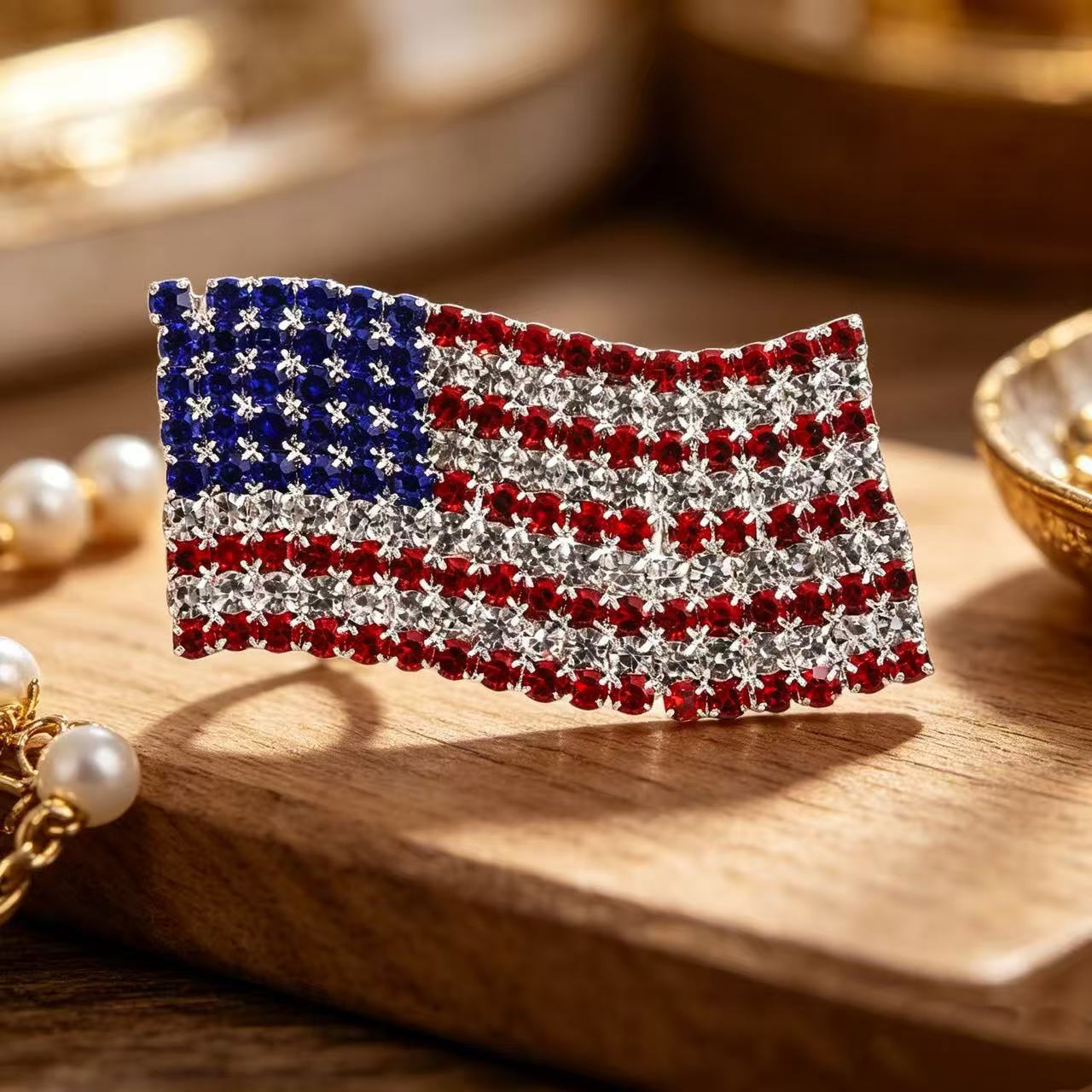 Wholesale Patriotic Star Heart Earrings For Women Red White Blue Rhinestone Alloy Independence Day Fashion Jewelry Accessory Gift