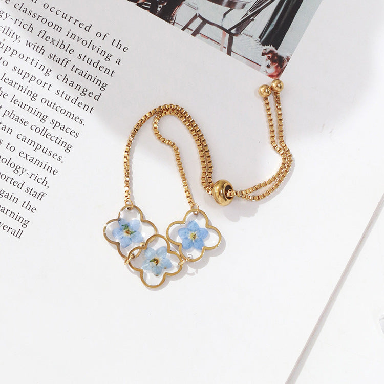 Wholesale 6pcs Three Forget-Me-Not Dried Flowers Epoxy Bracelet