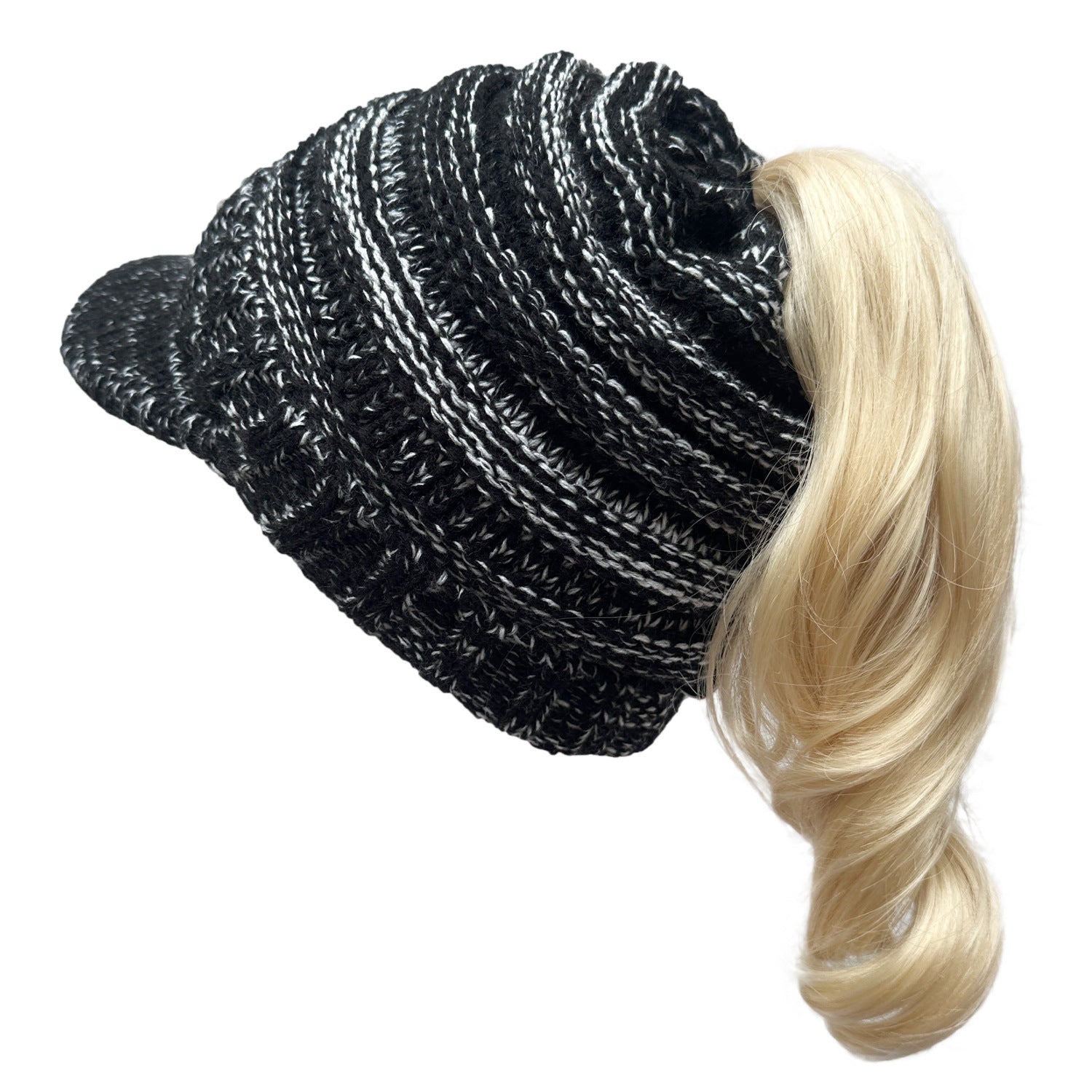 Wholesale Curled Stripe Ponytail Knitted Duck Tongue Wool Hat