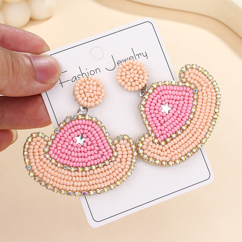 Wholesale Western Hand-woven Bohemia Cowboy Hat Beaded Earrings