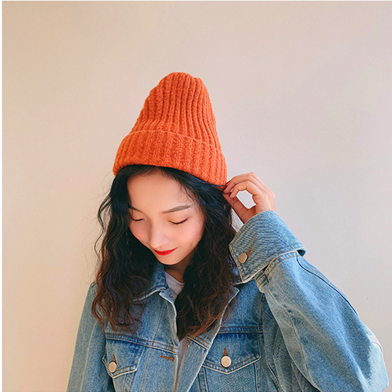 Wholesale Solid Color Versatile Knitted Thickened Smooth Plate Pointed Wool Hat