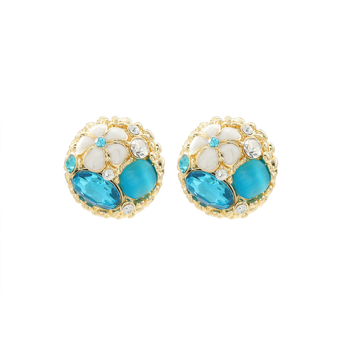 Wholesale Colorful circular sparkling rhinestone flower earrings