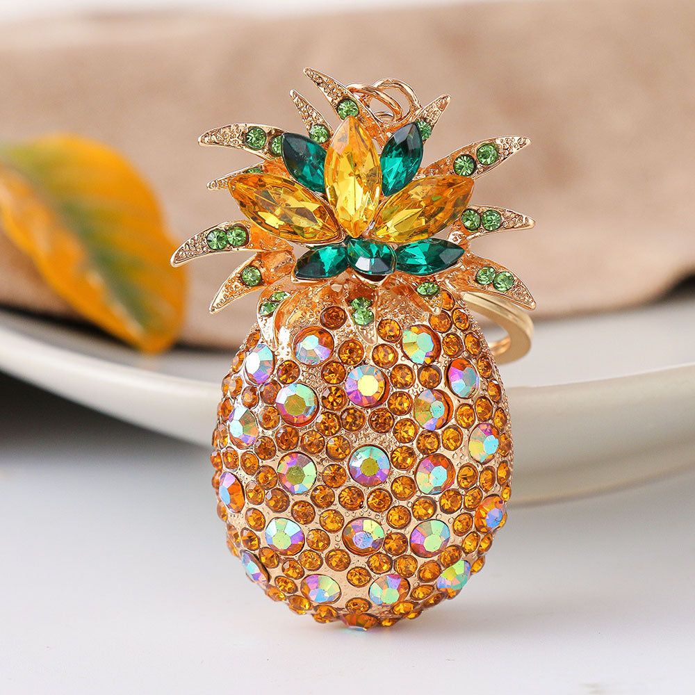 Wholesale Pineapple Inlaid Diamond Creative Metal Keychain