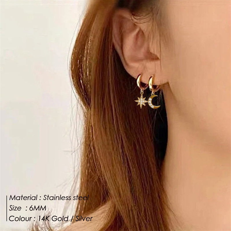 Wholesale Star Moon Stainless Steel Earrings