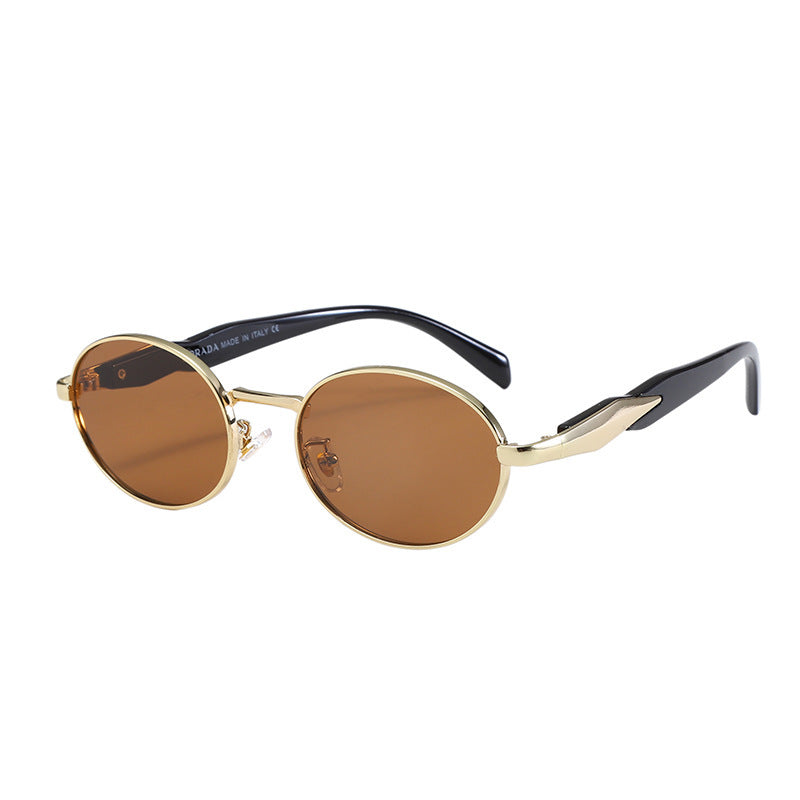 Wholesale Sunglasses metal oval small frame men's and women's personality high-end sunshade glasses retro Hong Kong style sunglasses