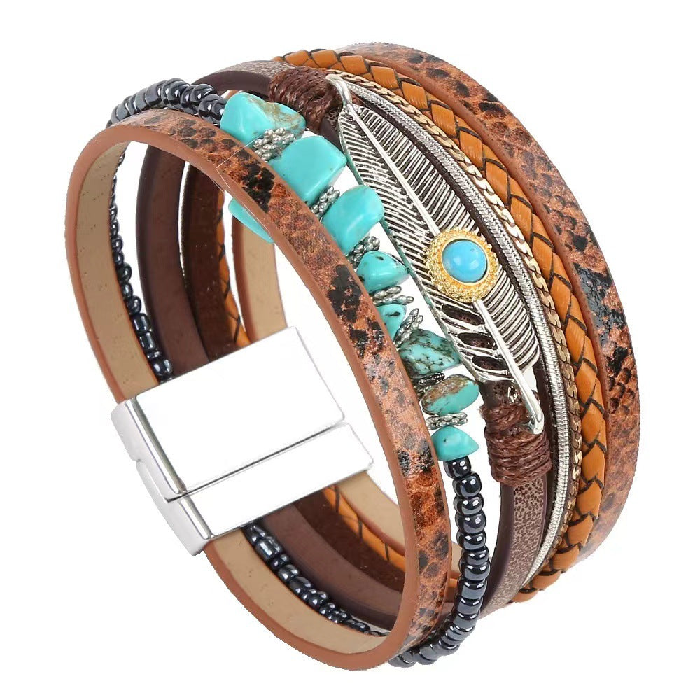 Wholesale Vintage Ethnic Style Woven Turquoise Multi-layered Bohemian Bracelet