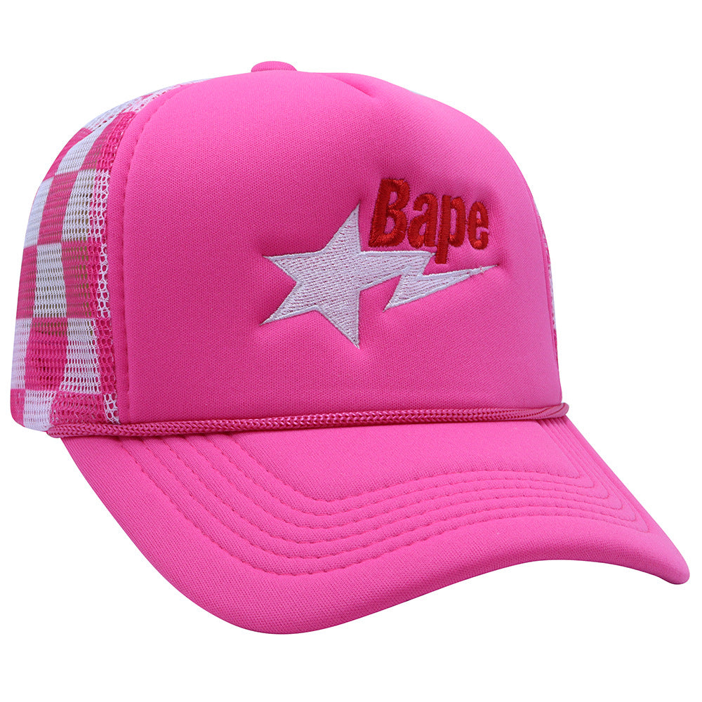 Wholesale Plaid Camouflage Embroidered Truck Hat Sun Protection Mesh Baseball Cap