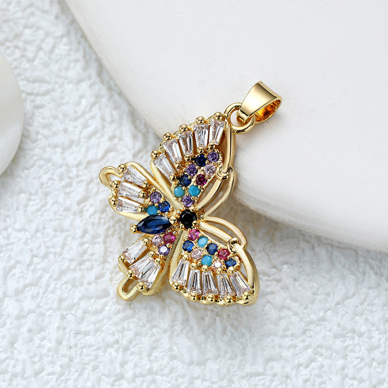 Wholesale Fashion Personality High-grade Copper Gold-plated Color Zirconium Butterfly Diy Necklace Pendant