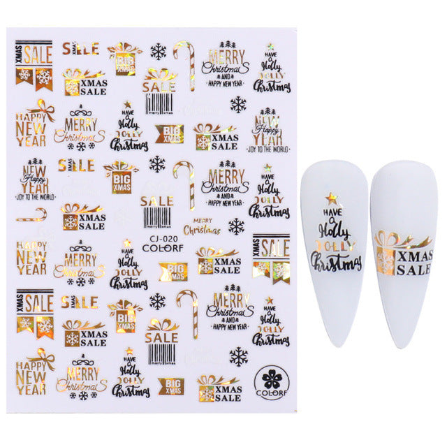Wholesale 3pcs/pack Christmas nail art gold hot stamping laser stickers adhesive nail stickers