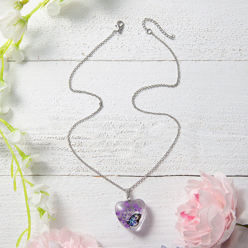 Wholesale Colorful Eternal Flower Butterfly heart necklace