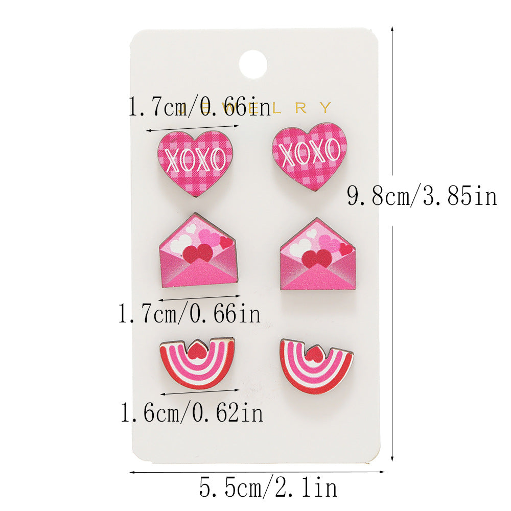 Wholesale Valentine's Day Love Rose Set Wooden Earrings