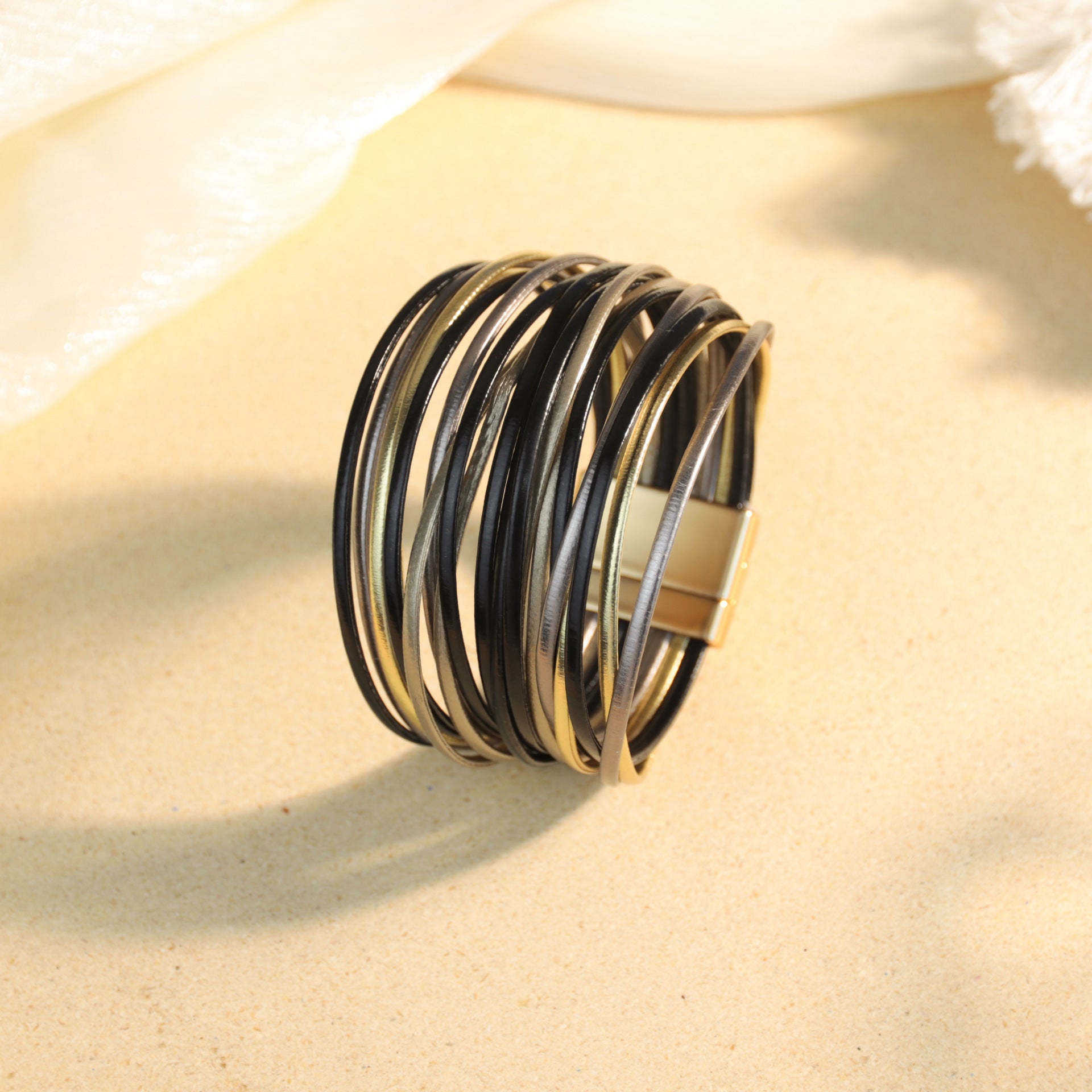 Wholesale Multi-layered gradient color-blocking magnetic clasp Layered Bracelet Set