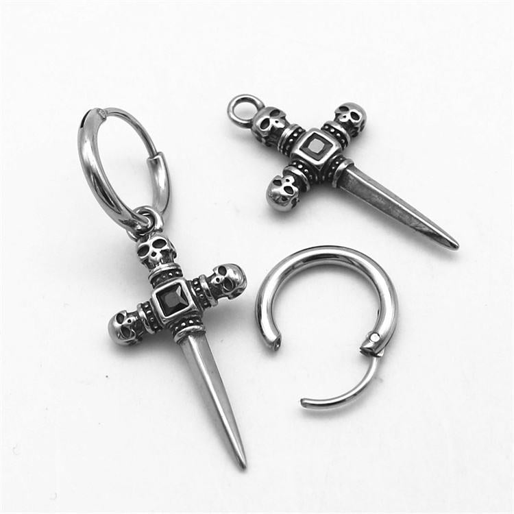 Wholesale Skeleton Cross Titanium Steel Earrings