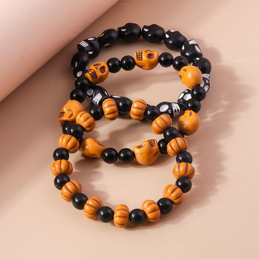 Wholesale Halloween Skull Pumpkin Beaded Bracelet