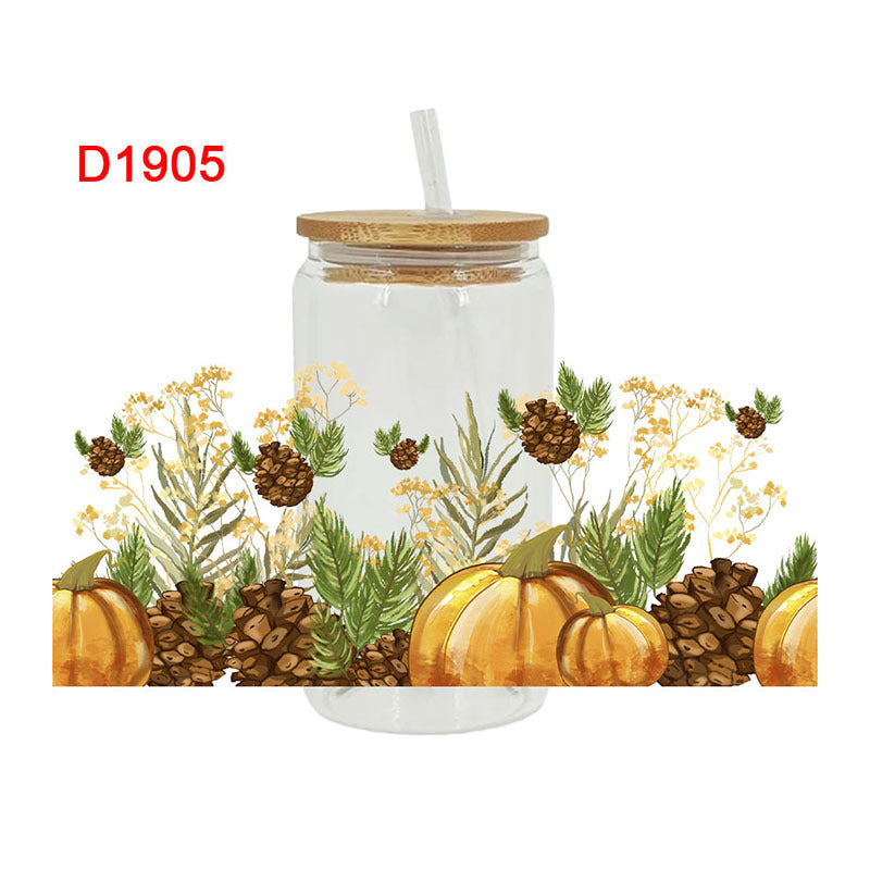 Wholesale  Pumpkin Flower Series 16oz Cup UV DTF Wraps
