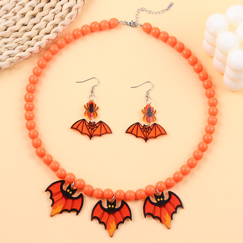 Wholesale  Bat Ghost Beaded Acrylic Earrings and Necklace Set
