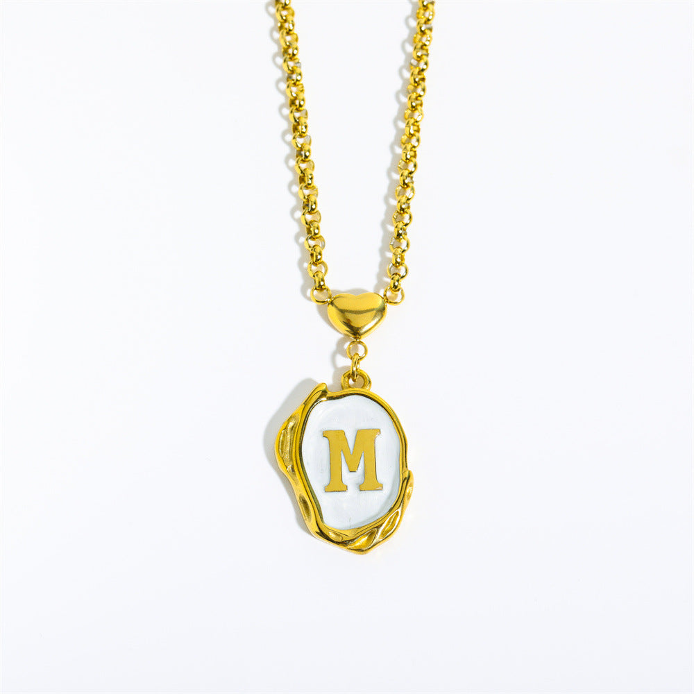 Wholesale 26 Letters Oil Dripping Three-dimensional 18K Gold Plated Stainless Steel Necklace