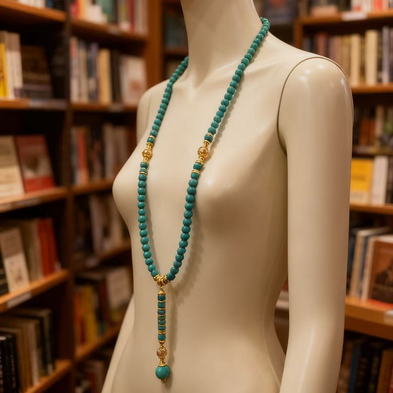 Wholesale Long turquoise round bead ethnic style necklace