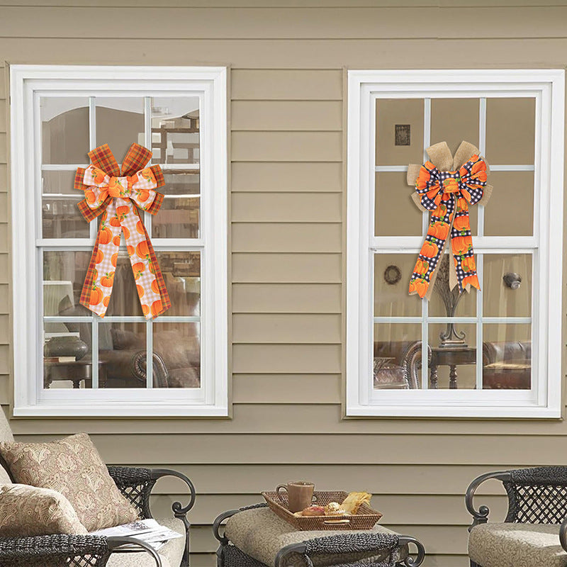 Wholesale New Thanksgiving Faux Woven Pumpkin Wreath Bow Decoration Items