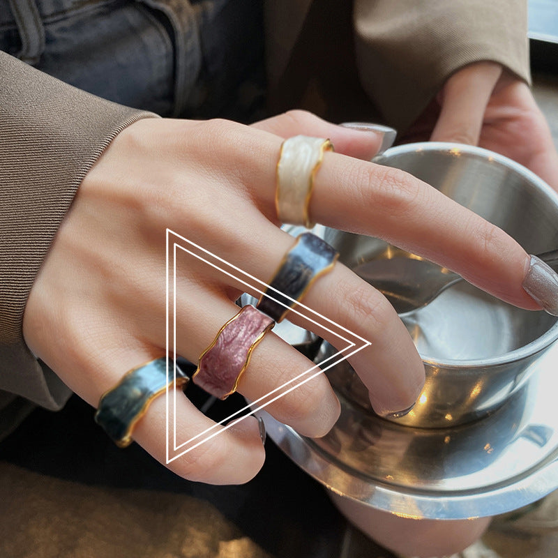 Wholesale Colorful Wave Adjustable Epoxy Enamel Silver Plated Ring